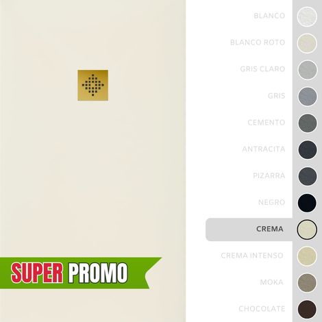 SOULBATH Plato de Ducha - Resina - Gel Coat - Textura Liso/Piedra - Antideslizante - Color Crema - 140x80- Extraplano 3cm. Incluye Válvula desagüe y Rejilla - REJILLA DORADA (1/5)