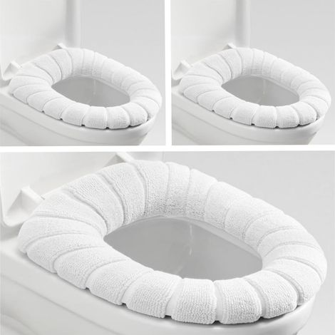 3pcs Housse de siège WC, extensible, antibactérien, lavable, pour toilettes forme O et carrée (1/5)