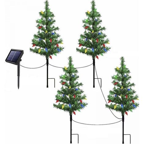Sapin de Noël Solaire - 4 Pièces - 80 LED C6 - Hauteur 75 cm - Étanchéité IP65 - Pour Jardin Cour Extérieur (1/5)