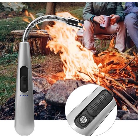 Briquet électrique à arc rotatif à 360°, sans flamme, à impulsion USB, résistant au vent, pour barbecue (argenté) (1/5)