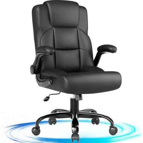 Chaise de bureau ergonomique, capacité de charge de 150 kg, chaise de bureau réglable, chaise de bureau en cuir PU avec accoudoirs rabattables, chaise de direction pour ordinateur