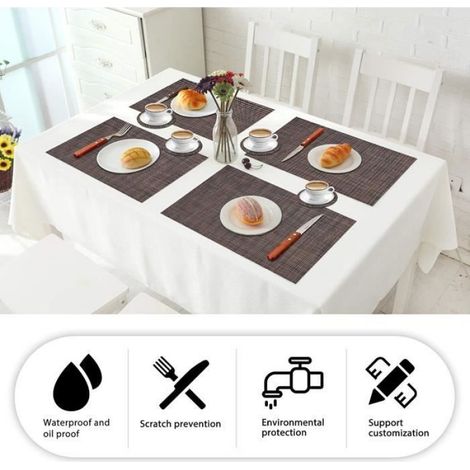 Oiwewly Sets de Table et Rond Coaster en PVC 12 Pcs, Antidérapant Lavable Chaleur Résiste, Noir100 (1/4)