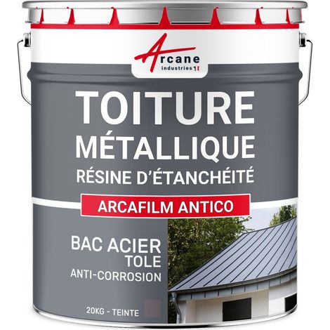 Arcane Industries – Résine d'étanchéité pour toiture métallique – Anticorrosion et résistant aux intempéries – 20 kg Gris Orage – Application facile