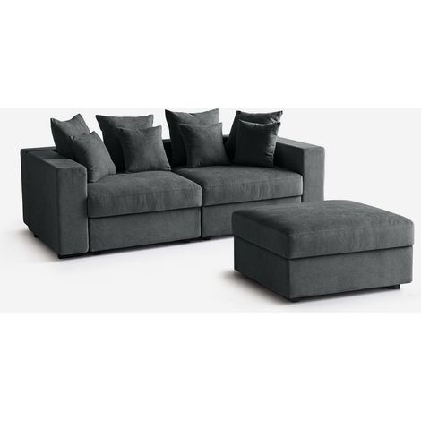 Canapé modulaire de salon déhoussable avec pouf et coussins Cortina D - Gris