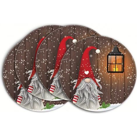 Sets de table de Noël ronds, sets de table décoratifs bonhomme de neige, sets de table imprimés en vinyle non imperméable - 37 x 37 cm (lot de 4) - 4