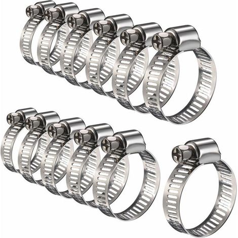 12 Pièces (6-12（8mm）) Collier de Serrage Tuyau Ajustable en Acier Inoxydable Tuyau Pinces Clips Fixation (1/4)