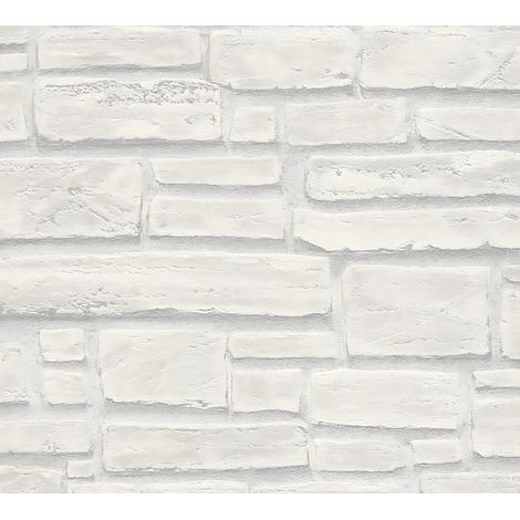Empapelado aspecto piedra azulejos Profhome 662316 papel pintado no tejido liso con dibujo naturaleza mate blanco gris 5,33 m2