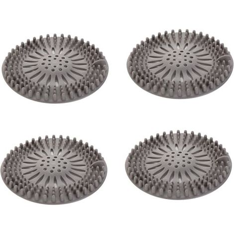 Filtres de bonde en TPR (lot de 4) - Attrape-cheveux, filtre anti-odeurs pour salle de bain et cuisine, 13 cm x 13 cm x 1 cm, gris (1/3)