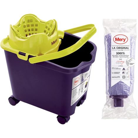 Mery Set cubo e mocio in microfibra Benna scolapiatti automatica e ruote a 360º Extra Large Mop Head Absorbent Mop Non lascia Ratro Viola 14L Dimensioni :38,2 x 25,5 x 39,5 cm (1/5)