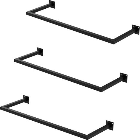 ML-Design 3x Tringle à Vêtements Rectangulaire, P30xL90 cm, Noir, Acier Inoxydable, Tringle de Penderie Forme de U, Portemanteau à Montage Mural, Porte-vêtements, Tringle à Linge + Matériel de Montage