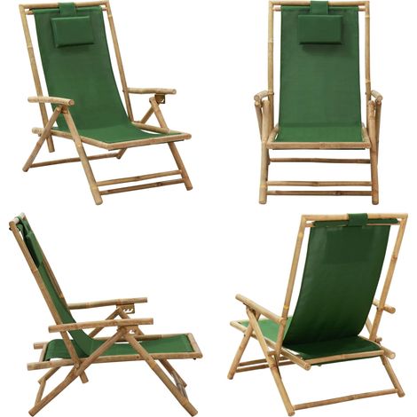 Chaise de relaxation inclinable Vert Bambou et tissu - Chaises De Jardin - Chaises Pliantes - Chaise Relaxante - Mobilier De Jardin - Chaise Extérieure - Home & Living (1/5)