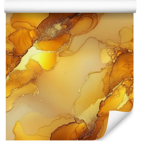 Carta da parati con inchiostro oro, arancione e crema per soggiorno e camera da letto 50x1000 cm (1/5)