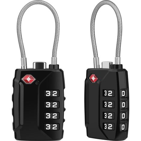 Cadenas Valise, Cadenas Code Valise Avion, 4 Chiffres Serrure à Bagages, Cadenas à Bagages, pour Valises, Sacs de Sport, Sacs à Dos, Lot de 2, Noir (1/5)