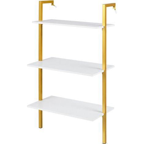 Étagère murale blanche en bois avec cadre en métal et 3 niveaux ouverts, gain de place pour salle de bain, cuisine et salon (1/5)