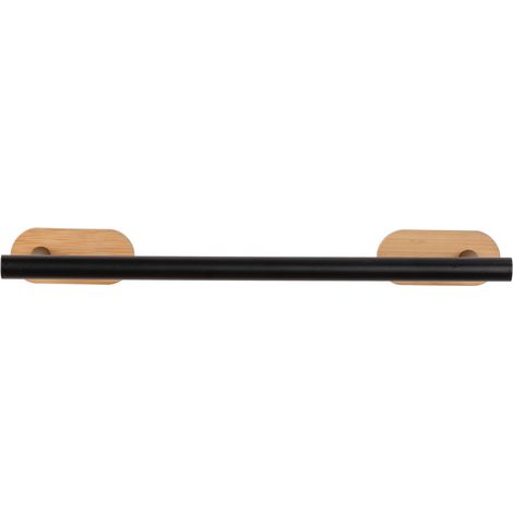 WENKO Turbo-Loc® Badetuchstange Orea Bamboo, Befestigung ohne bohren, Schwarz, Edelstahl rostfrei schwarz, Bambus natur (1/5)