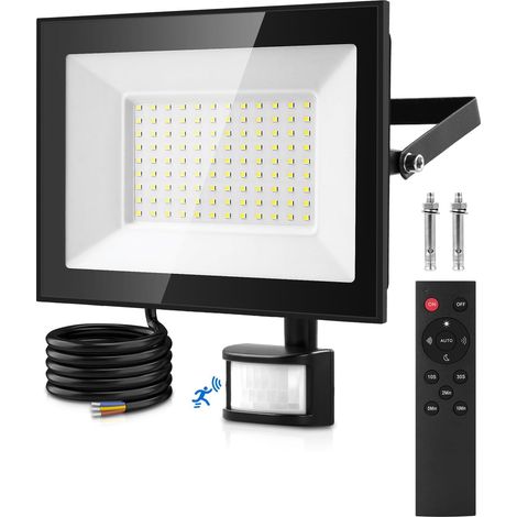 Projecteur LED Exterieur Detecteur de Mouvement, 100W 10000LM 6500K Spot LED Extérieur Detecteur de Mouvement avec Télécommande, Etanche IP66 pour Jardin, Arrière-cour, Garage