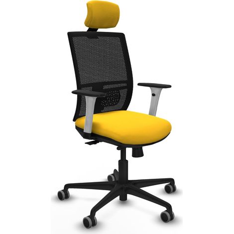 Silla de oficina piqueras y crespo Yunquera cuero negro reposabrazos blancos (1/2)