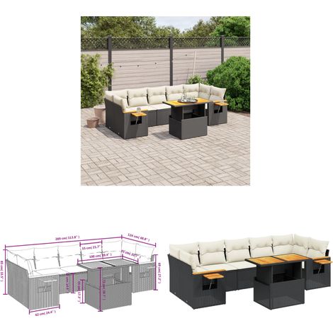 Salon de jardin 8 pcs avec coussins noir résine tressée - Ensemble Salon De Jardin - Meuble Extérieur - Résine Tressée - Rotin Synthétique - Table Extensible - Home & Living (1/3)