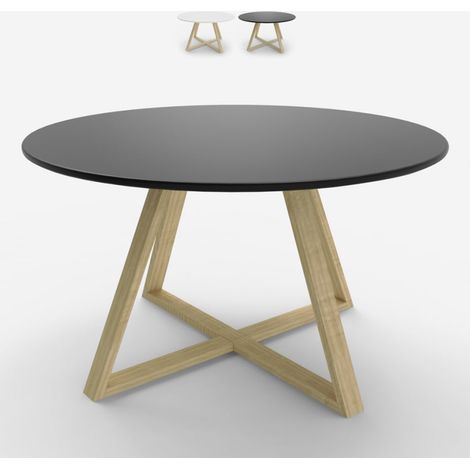 Ahd Amazing Home Design – Table basse ronde scandinave 80cm – Plateau MDF noir – Pieds en bois de hêtre massif – Design moderne et original