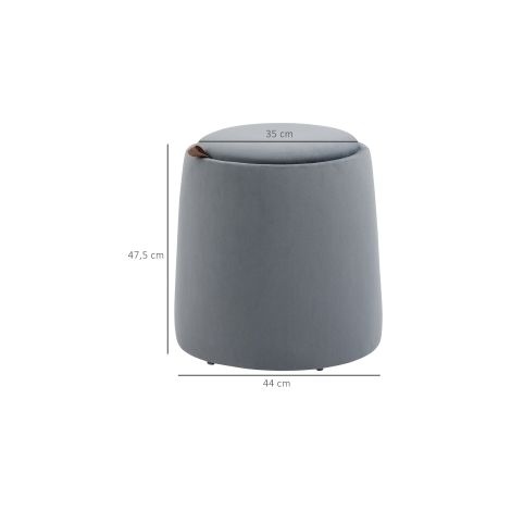 Pouf ottoman rond gris effet velours avec rangement et couvercle amovible, utilisable comme table d appoint pour salon et chambre (1/5)