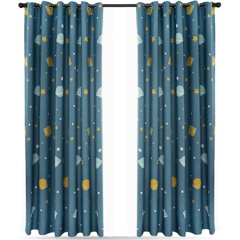 EASYCOMFORT Rideaux Occultants Enfants Planète Bleue - 2 Pièces, Dessin Animé, Polyester, Chambre à Coucher Enfants (1/5)
