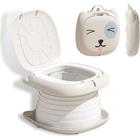 Inodoro para niños confiable, orinal para bebés. Puede transportar aproximadamente 50 kg de inodoro infantil, orinal portátil plegable para viajes, para acampar en la carretera o usar en casa.  (gris) (1/5)