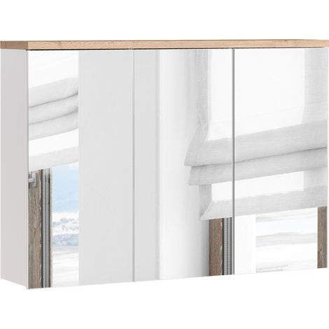 Spiegelschrank 100cm SOLNA-56, weiß mit Wotaneiche, B x H x T ca. 100 x 69 x 20cm (1/5)