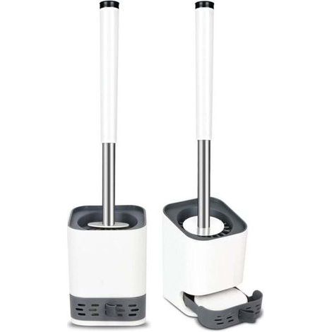 Set aus 2 Silikon-WC-Bürsten für Badezimmer, Gäste-WC, wandmontiert und freistehend (1/4)