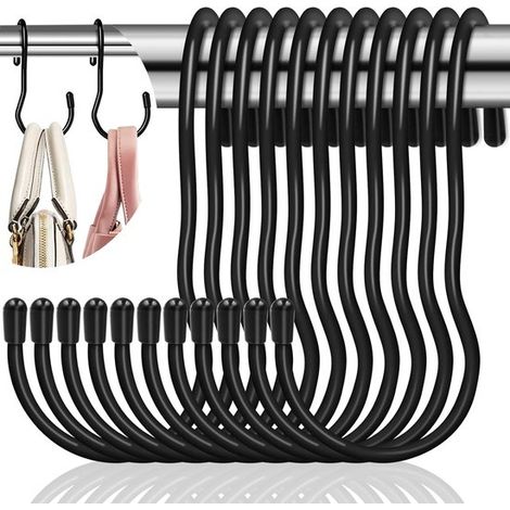 12 ganci a S, neri, per appendere pentole, padelle, tazze da caffè, vestiti e piante in cucina, garage e giardino, 14,5 cm. (1/5)