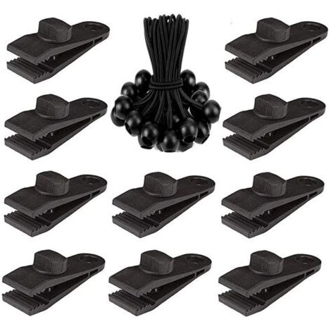 Lot de 10 Clips de bâche Clips d'auvent Tendeur Tendeur Élastique pour tentes, capotes, auvents, bannières, canotage (1/5)