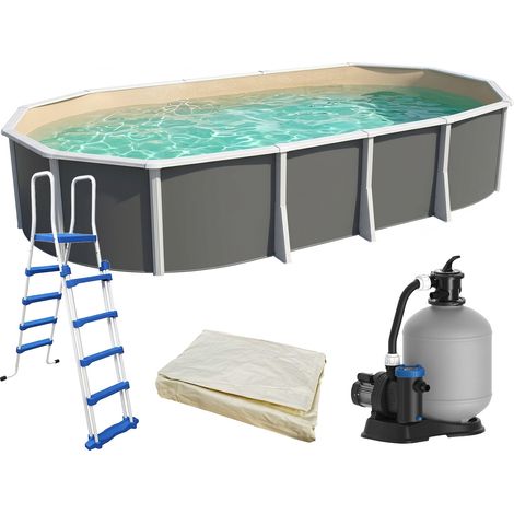 Piscine hors-sol acier Toi IBIZA ANTHRACITE Secu ovale 915x457X132cm liner sable