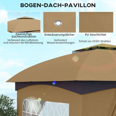 Pavillon extérieur 3,4x3,4 m, tonnelle bière avec toit aéré, fenêtres arquées, armature en acier, beige (1/4)