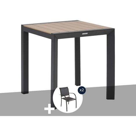 Hesperide – Table de jardin carrée aluminium effet bois 2 places – Dimensions 70x70x75 cm – 2 fauteuils Piazza – Résistante aux intempéries (1/3)