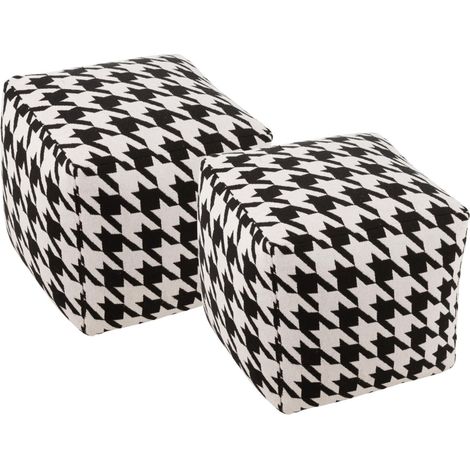 Poufs carrés pied-de-poule large noir et blanc (lot de 2) - POULEA