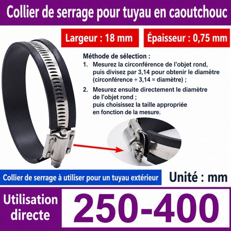 Collier de serrage inox 304 élargi renforcé Ø 250-400 mm 250-400 mm 1 0.78 1 kg – Livraison gratuite