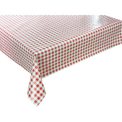 Nappe en toile cirée lavable et imperméable, motif à carreaux rouges italiens, 220 x 140 cm (C-16-2) (1/4)