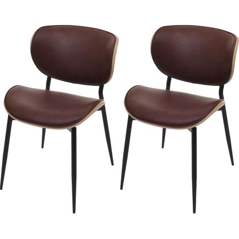 Lot de 2 chaises de salle à manger design rétro avec dossier en bois courbé et revêtement similicuir marron vintage 040009500 (1/5)