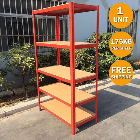 5 Tier Boltless Garage Shelving Unit Heavy Duty Industrial Storage Shelves Metal Racking Unit for Shed Warehouse Workshop Office 175KG Per Shelf/875KG Capacity