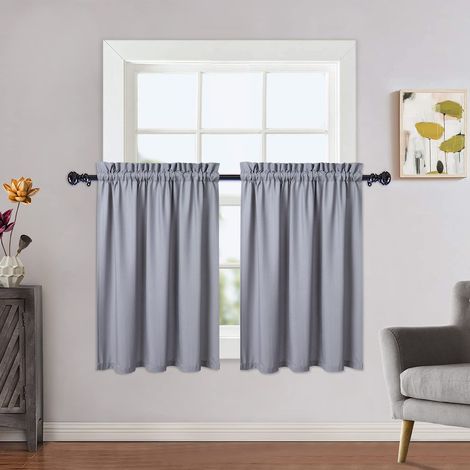 Kitchen Curtain - Seersucker Waterproof - Grey, 30"x30" Set of 2 - for Kitchen, Window, Home (1/5)