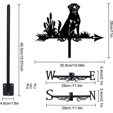 Girouette décorative en métal représentant un chien assis, idéale pour un jardin ou une cour. (1/5)