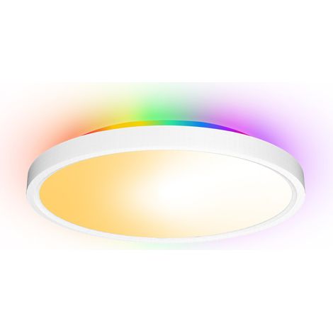 Plafonnier LED 30W 2700LM rond à panneau plat WiFi BT RGBIC/CCT/RGB 2700K-6500K, intensité variable, contrôle par application et télécommande 2,4 GHz pour chambre, dressing, etc. (1/5)