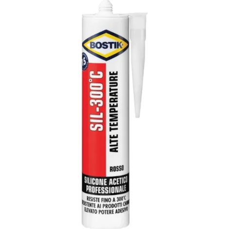 Bostik – Mastic silicone acétique professionnel haute température 300°C – Résistant aux intempéries et produits chimiques – Applications industrielles et domestiques - Sil-300