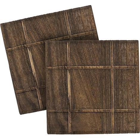 Dessous Plat Bois, sous Verre Carré, Vintage, Large, pour Antiglisse, Isolation Thermique, Résistance aux Rayures, Décoration (19x19, Brun Foncé) (1/5)