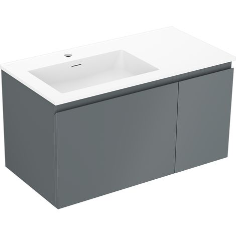 Mexen Orio armoire de salle de bain 90 cm avec lavabo Otis gauche, 1S, 1D, graphite mat/blanc mat - 91A13-09047-3-BBFF66-W18L01 (1/5)