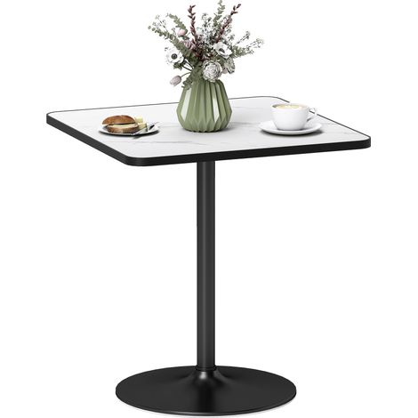 Table à manger pour 4 personnes table de cuisine style moderne avec plateau effet marbre et base ronde, 70 x 70 cm, blanc