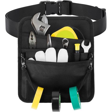 1 - Ceinture Porte Outil - Sacoche Plaquiste - Tissu Oxford 600D - 7 Poches Multifonction pour Électriciens et Charpentiers - Noir - 26x22,5cm (1/5)