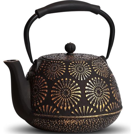 Théière en fonte, 1,2 L, grand volume, théière avec infuseur pour cuisinière, théière japonaise pour feuilles de thé en vrac, revêtement intérieur émaillé, poignée en silicone, (1/5)