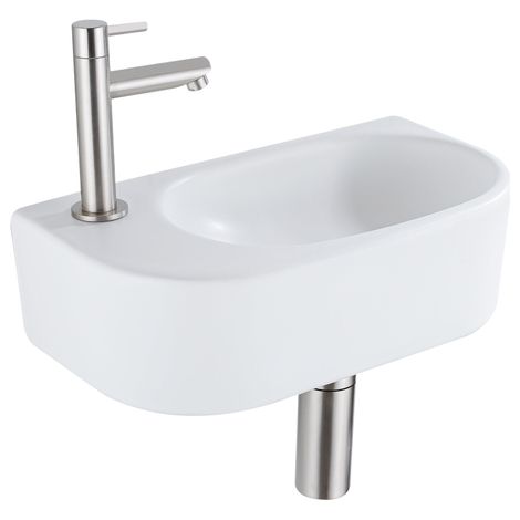 Fugaflow Efficiente Pietra Ensemble lave-mains - 40x21.5x12 cm - gauche - lisse - demi-rond - 1 trou de robinet - céramique - robinet de lave-mains en