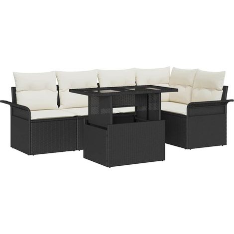 Conjunto de sofá de jardín con cojín 6 pcs Negro Poliratán vidaXL (1/5)