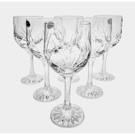 Copas de vino de cristal de 240 ml, 6 unidades, Frozen Leaf (1/3)